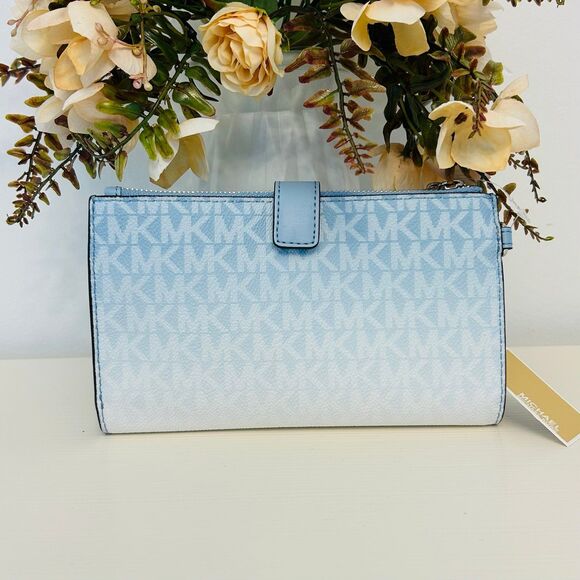 Michael Kors Wallet Jet Set Large Ombré Signature Logo Wristlet LT Sky - Picture 2 of 4